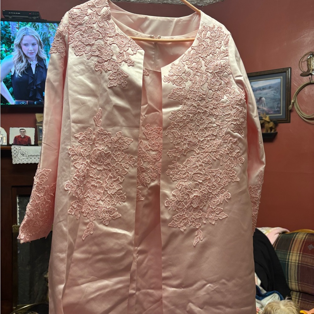 Elegant Pink Lace Overlay Dress